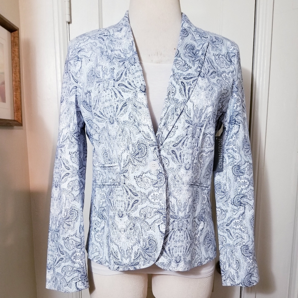 COVINGTON blue white paisley blazer jacket